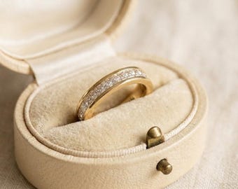 Gold Eternity Wedding Band Ring • Sterling Silver Minimalist Band • Square Stone Stackable Elegant Ring • Anniversary Gift for Her