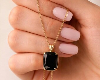 Collar con colgante rectangular de ónix negro • Estilo minimalista con baño de oro • Regalo de aniversario para ella