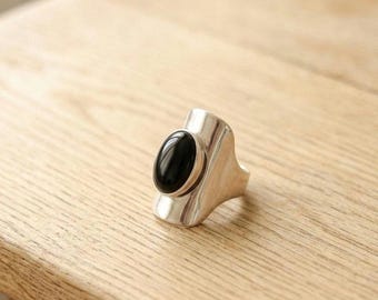 Natural Black Onyx Ring | Sterling Silver Statement Ring | Handmade Men's Cocktail Ring | Anniversary Gifts