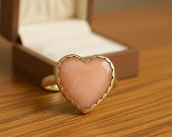 Rosa Opal Herz Ring • Sterling Silber Bezel, romantischer Schmuck