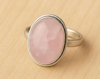 Dainty Rose Quartz Ring • Sterling Silver Split Band • Oval Gemstone Jewelry