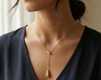 Minimalistyczny naszyjnik w kształcie łzy – wisior w kształcie kropli, platerowany 18-karatowym złotem, elegancka biżuteria na co dzień dla kobiet