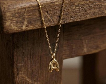 Personalized Bubble Initial Necklace • Custom Letter Sterling Silver Pendant Necklace • Minimalist Name Charm Jewelry • Gift for Women •