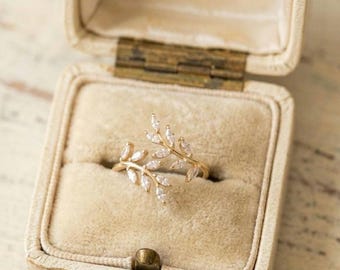 Sterling Silver Marquise Moissanite Vine Ring • Nature Leaf Engagement Bridesmaid Jewelry