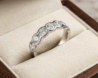 Moissanite Half Eternity Band | Sterling Silver Wedding Band, Anniversary Ring