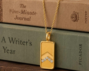 Moissanite Gold Bar Necklace | Elegant Chevron Pendant Necklace | Sterling Silver Gold Vermeil Necklace | Everyday Jewelry For Unisex