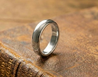 Anillo de plata de ley con forma de D • Alianza de boda minimalista, joyería unisex apilable