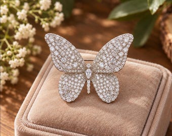 Butterfly Moissanite Brooch Pin • Sparkling Silver Butterfly Brooch • Elegant Bridal Jewelry • Luxury Gift for Her • Wedding Accessory