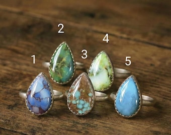 Bague en argent sterling 925 turquoises mélangées • Blue Hill, or Sonora