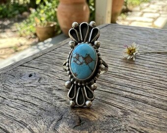 Anillo llamativo de turquesa Golden Hill • Anillo de plata de ley estilo navajo • Joyería del suroeste Anillo de turquesa hecho a mano • Regalo para mujer