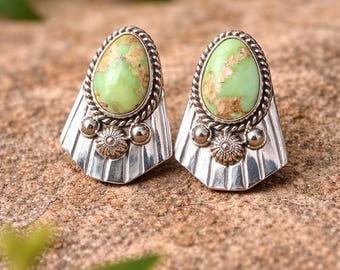 Pendientes de oro sonorense con turquesa • Diseño del suroeste en plata de ley