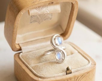 Rainbow Moonstone Ring • Double Moonstone Ring • Sterling Silver Blue Flash Stone Ring • Minimal Southwestern Jewelry • Unique Gift for Her
