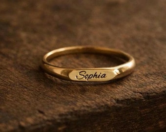 Personalized Gold Name Ring • Custom Engraved Jewelry • Minimalist Dainty Signet Ring • Gift for Girlfriend