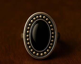 Ovaler schwarzer Onyx Ring • 925 Sterling Silber Cabochon • Moderne Statement Schmuck • Geschenk für Sie.