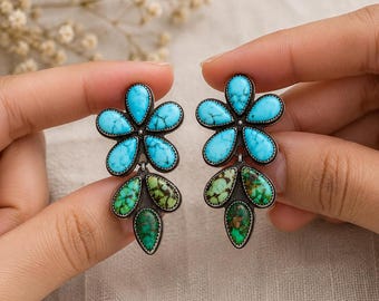 Sonoran Gold Blue Bird Turquoise Sterling Silver Earrings • Southwestern Boho Studs