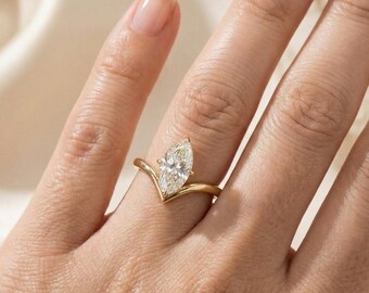 Moissanite Marquise Cut Engagement Ring • Sterling Silver, Gold, Rose Gold