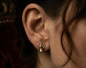 Unique Hand Sign Stud Earrings • Gold Hand Gesture Studs Earrings  • Minimal Everyday Jewelry • Gift for Her