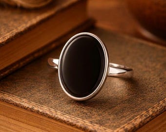 Oval Black Onyx Ring • Handmade Sterling Silver Boho Statement Jewelry