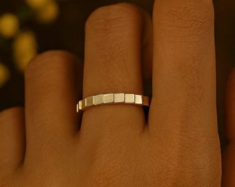 Mechanical Cut Ring Band • Zigzag Up-Down Design • Unisex 925 Sterling Silver Ring • Bold 4mm To 8mm Band • Gold Finish Gift For Her