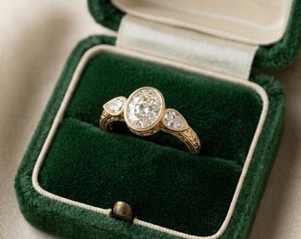 Three Stone Engagement Ring • Sterling Silver Vermiel Gold Wedding Ring • Gold Vintage Ring • Vintage Style Ring • Anniversary Gift for Her