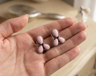 Natural Pink Opal Stud Earrings | Sterling Silver Southwestern Jewelry For Women