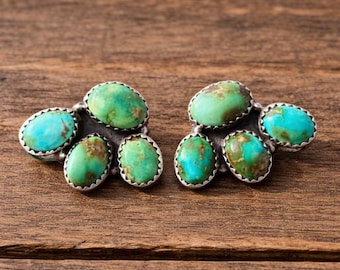 Sonoran Gold Turquoise Cluster Stud Earrings • Sterling Silver Southwestern Jewelry