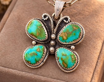 Natural Sonoran Gold Turquoise Butterfly Necklace | Sterling Silver Western Boho Pendant