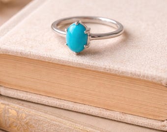 Pierścionek z naturalnym turkusem • Srebro próby 925, biżuteria południowo-zachodnia • Pierścionek z owalnym kamieniem