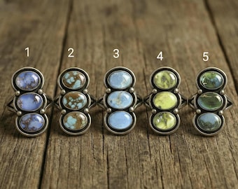Bague turquoise en argent sterling • Or Sonora, pierres Blue Hill