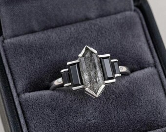 Black Onyx Engagement Ring • Sterling Silver Gothic Statement Ring • Proposal Jewelry For Women's