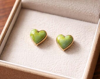 Natural Palomino Turquoise Stud Earrings • Sterling Silver Hear Shape Studs Earrings • Handmade Western Jewelry • Anniversary Gift For Her