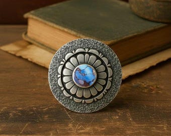 Pierścionek z turkusem Golden Hill • Regulowana obrączka ze srebra próby 925, matowe wykończenie