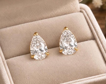 Pear Moissanite Stud Earrings • Teardrop Solitaire Earrings • Sterling Silver Earrings • Bridal Elegant Jewelry • Anniversary Gift For Her