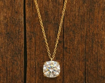 Moissaniet kussen gesneden ketting • Minimalistische sierlijke CZ Diomond-ketting • Dagelijkse sieraden Cadeau voor haar