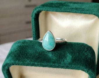 Anillo de amazonita natural en forma de pera • Anillo de plata de ley 925 con gema • Joyería minimalista y delicada • Anillo llamativo hecho a mano • Regalo para ella