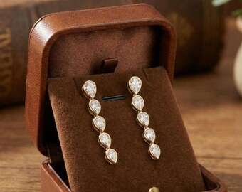 Teardrop Moissanite Stud Earrings • Gold Plated Sterling Silver • Anniversary Gift For Girlfriend