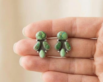 Natural Sonoran Gold Turquoise Cluster Stud Earrings • Sterling Silver Southwestern Handmade Jewelry