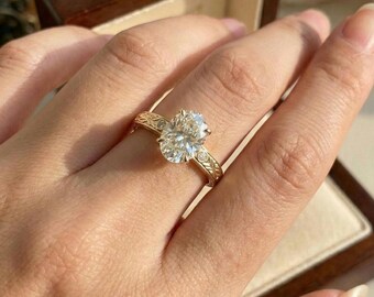 Anillo de compromiso de oro con diamantes • Anillo de propuesta antiguo minimalista • Regalo de aniversario para ella