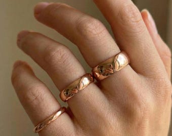 Anillo con banda en forma de D de oro rosa • Alianza de boda de plata de ley, joyería minimalista apilable