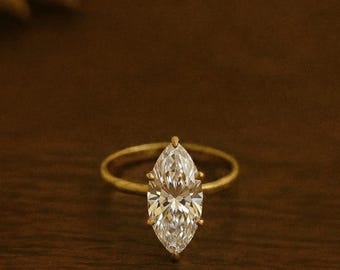 Pierścionek z brylantem szlifu markizowego • Biżuteria z 18-karatowego złota i srebra • Idealny prezent ślubny, zaręczynowy lub rocznicowy dla niej