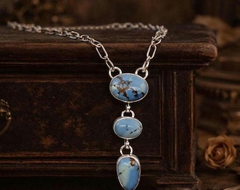 Golden Hill Turquoise Necklace • Triple Stone Sterling Silver Boho Pendant Nacklace • Gift For Wife
