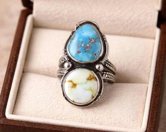 Anillo de turquesa Golden Hill • Joyería llamativa de plata de ley con estilo sudoccidental