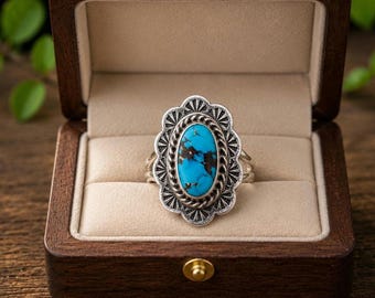 Anillo llamativo de turquesa Golden Hill • Joyería de plata de ley con estilo suroeste