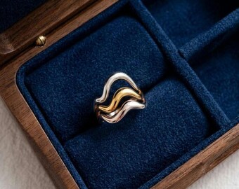 18K Gold Vermeil Sterling Silver Band Ring • Elegant tripal Mix Band Ring • Anniversary stylish Band Ring • Gift For Her