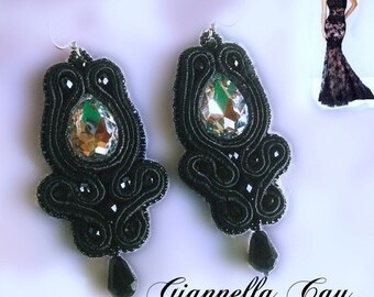 Orecchini ' Elegant ' soutache  swarovski nero