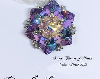 ENGLISH PDF Tutorial / pendant  ''Sweet flower of hearts''