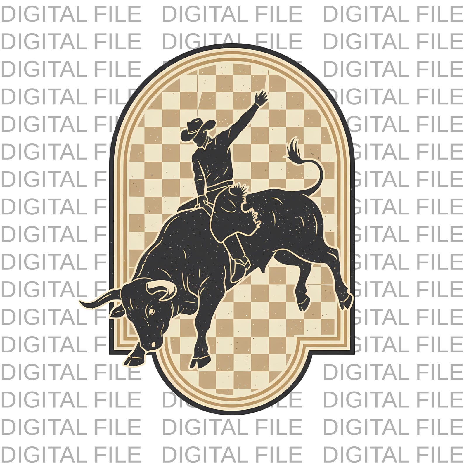Retro Rodeo Western PNG – Checkered Cowboy Print, Instant Download ...