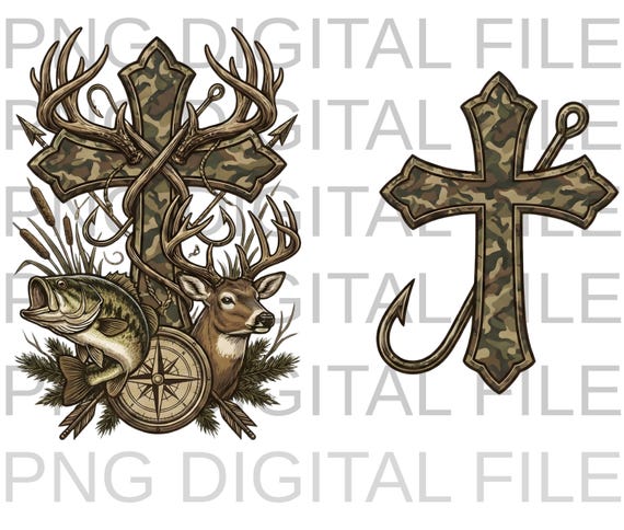 Camo Cross PNG – Faith Hunting Design, Outdoor Christian Cross Printable, High Resolution Transparent Download