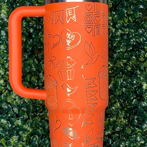 Liebesbriefe & Ballons graviert Stanley Tumbler | Valentinstag Stanley Becher | Herz Amor Laser gravierte Becher | Spülmaschinenfest Bild 4