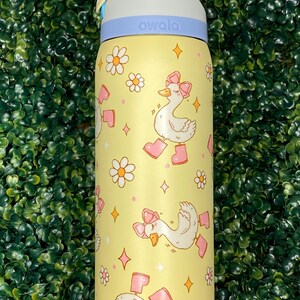 Boot Scootin’ Goose Owala FreeSip | Cute Goose Tumbler | Pink Rainboots Design | 32oz or 40oz Owala | UV DTF Wrap | Hand Wash Only image 3